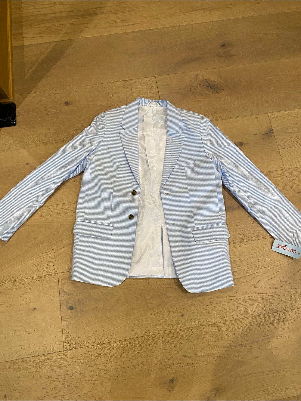 Boys Light Blue Seersucker Blazer - Classic Tailored Sport Coat